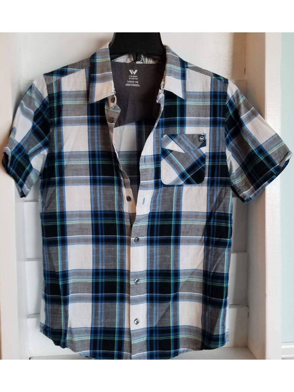 Boy's Shawn White Button Down Collared Plaid Shirt Size L (12-14)